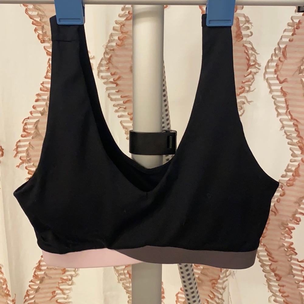 Black gray and pink fabletics sports bra